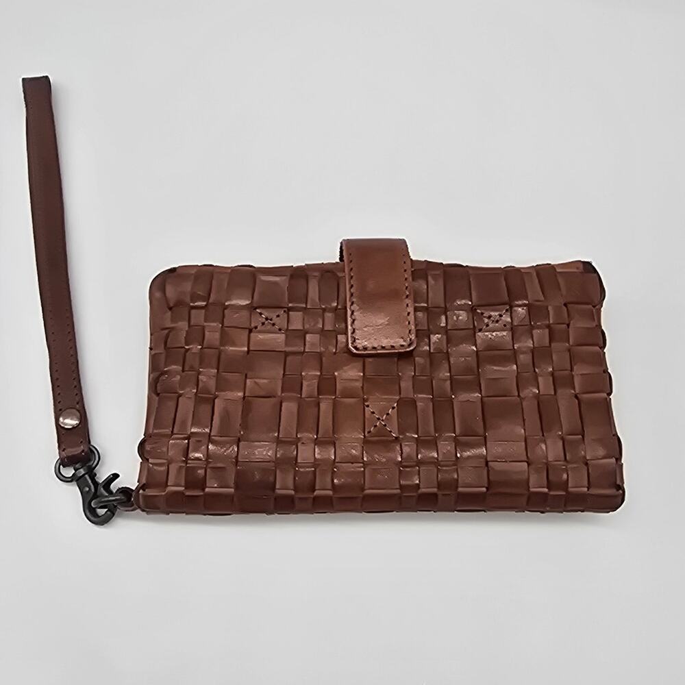 Vilenca Holland Leather Woven Bi-Fold Wristlet Wallet Bohemian Brown Everyday